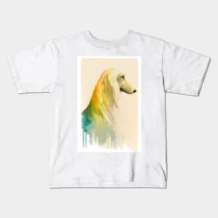 an abstract watercolor of an afghan hound in rainbow tones Kids T-Shirt